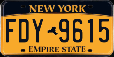 NY license plate FDY9615