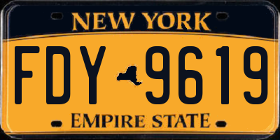 NY license plate FDY9619