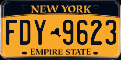 NY license plate FDY9623