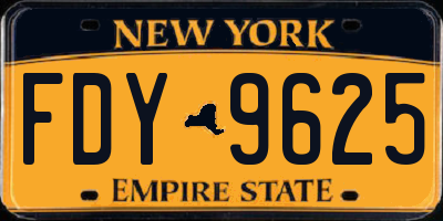NY license plate FDY9625