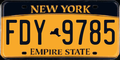 NY license plate FDY9785