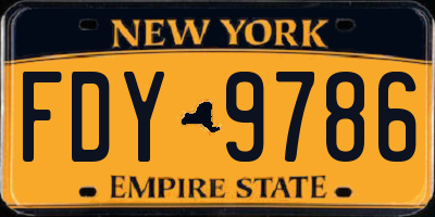 NY license plate FDY9786