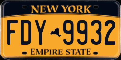 NY license plate FDY9932