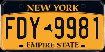 NY license plate FDY9981