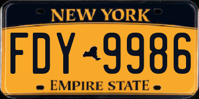 NY license plate FDY9986