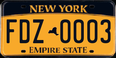 NY license plate FDZ0003