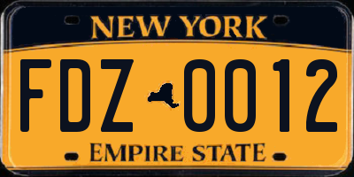 NY license plate FDZ0012