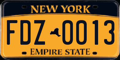 NY license plate FDZ0013