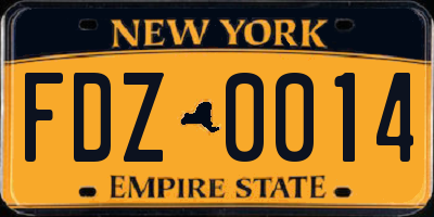 NY license plate FDZ0014