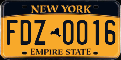 NY license plate FDZ0016