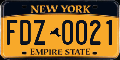 NY license plate FDZ0021