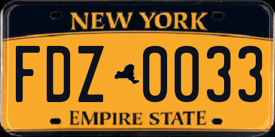 NY license plate FDZ0033