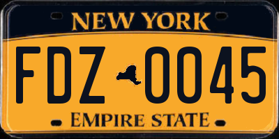 NY license plate FDZ0045