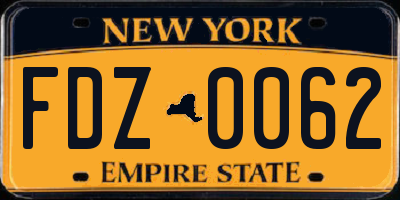 NY license plate FDZ0062