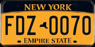 NY license plate FDZ0070