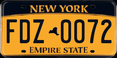 NY license plate FDZ0072
