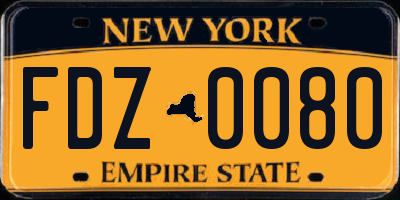 NY license plate FDZ0080