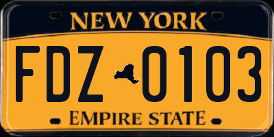 NY license plate FDZ0103