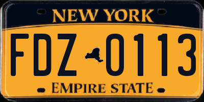 NY license plate FDZ0113