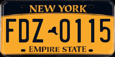 NY license plate FDZ0115