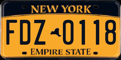 NY license plate FDZ0118