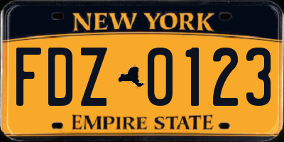 NY license plate FDZ0123