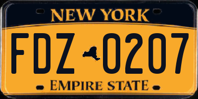 NY license plate FDZ0207
