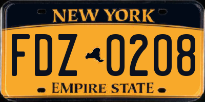 NY license plate FDZ0208