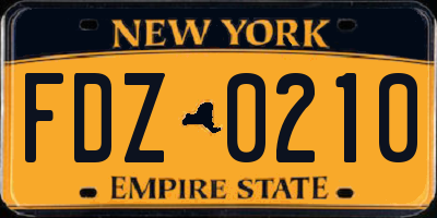NY license plate FDZ0210