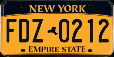 NY license plate FDZ0212