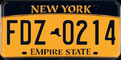 NY license plate FDZ0214