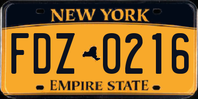 NY license plate FDZ0216