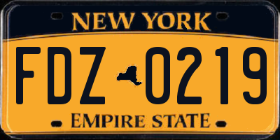 NY license plate FDZ0219