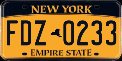 NY license plate FDZ0233