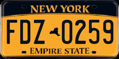 NY license plate FDZ0259