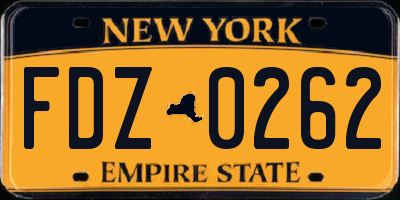NY license plate FDZ0262