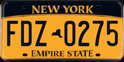 NY license plate FDZ0275