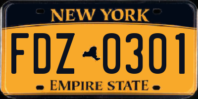 NY license plate FDZ0301
