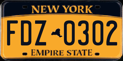 NY license plate FDZ0302