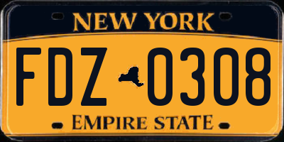 NY license plate FDZ0308