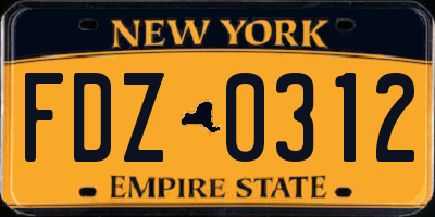 NY license plate FDZ0312