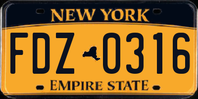 NY license plate FDZ0316