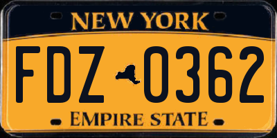 NY license plate FDZ0362