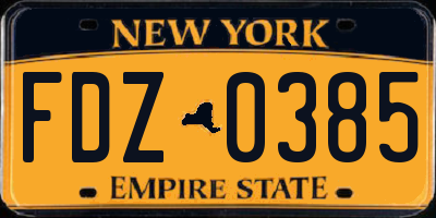 NY license plate FDZ0385