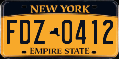NY license plate FDZ0412