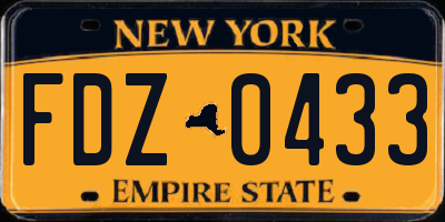 NY license plate FDZ0433