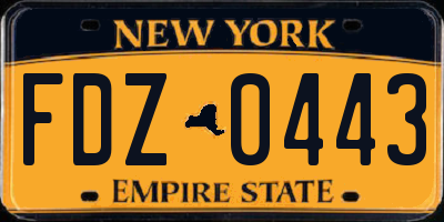 NY license plate FDZ0443