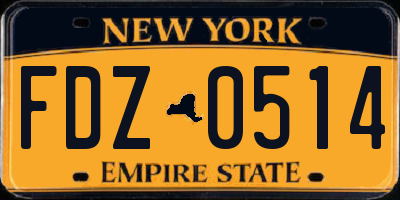 NY license plate FDZ0514