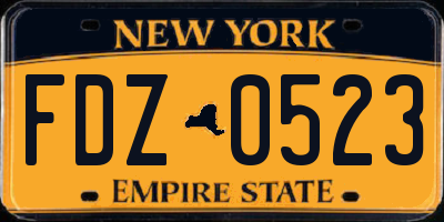 NY license plate FDZ0523