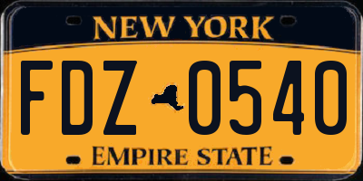 NY license plate FDZ0540
